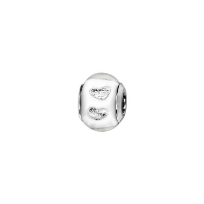 Charms coulissant argent rhodié murano blanc mat avec coeur