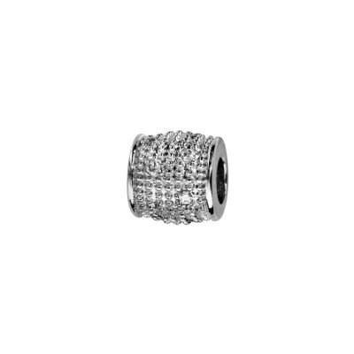 Charms coulissant argent rhodié tube avec pierres blanches synthétique