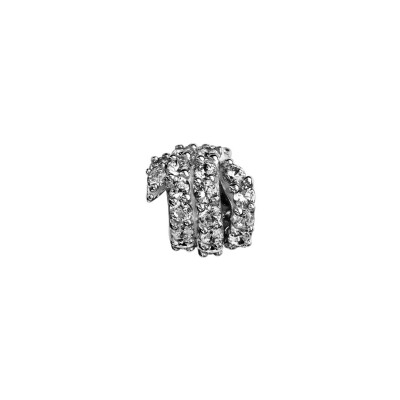 Charms coulissant argent rhodié boule spirale oxydes blancs sertis