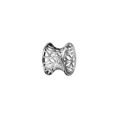 Charms coulissant séparateur forme diabolo motif fleur ajourée argent rhodié