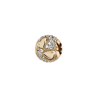 Charms coulissant plaqué or boule oxydes blancs et coeurs lisses