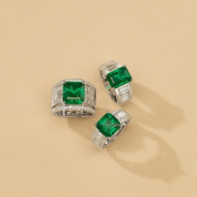 Bague Traviata en or blanc, émeraude et diamants