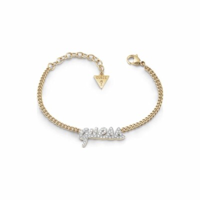 Bracelet Guess Script en métal rhodié doré, avec logo GUESS