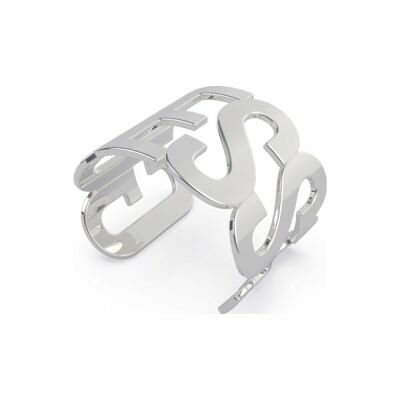 Bracelet manchette Guess Los Angeles en acier rhodié, avec logo GUESS