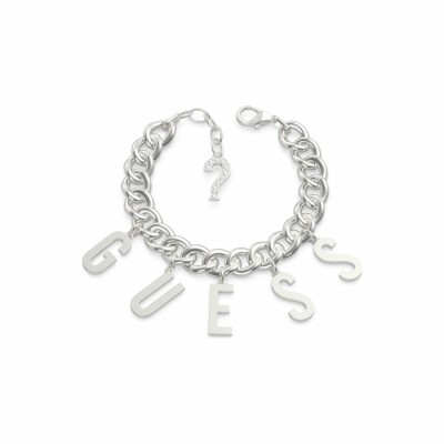 Bracelet Guess Los Angeles en acier rhodié, pampilles et logo GUESS