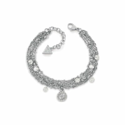 Bracelet Guess Galactic Girl en acier rhodié et cristaux Swarovski, avec multi chaînes et cristaux 