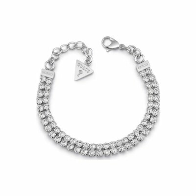 Bracelet Guess Party Time en acier rhodié et cristaux Swarovski, deux rangées de cristaux