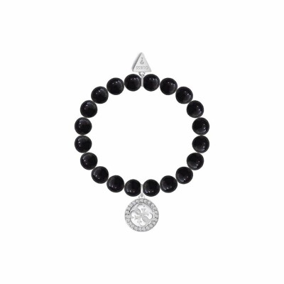 Bracelet GUESS Color Vibes en acier rhodié, perles noires et cristaux Swarovski