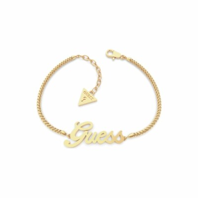 Bracelet Guess Logo Power en acier doré, avec Logo GUESS