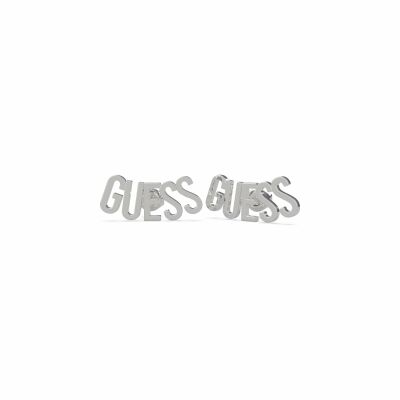 Boucles d'oreilles Guess Los Angeles en acier rhodié, logo GUESS 
