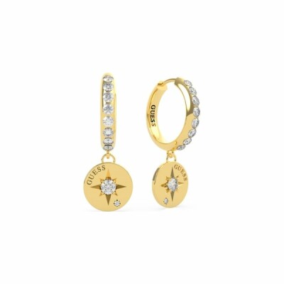 Boucles d'oreilles Guess Wanderlust en acier doré, cristaux Swarovski, forme boussole 