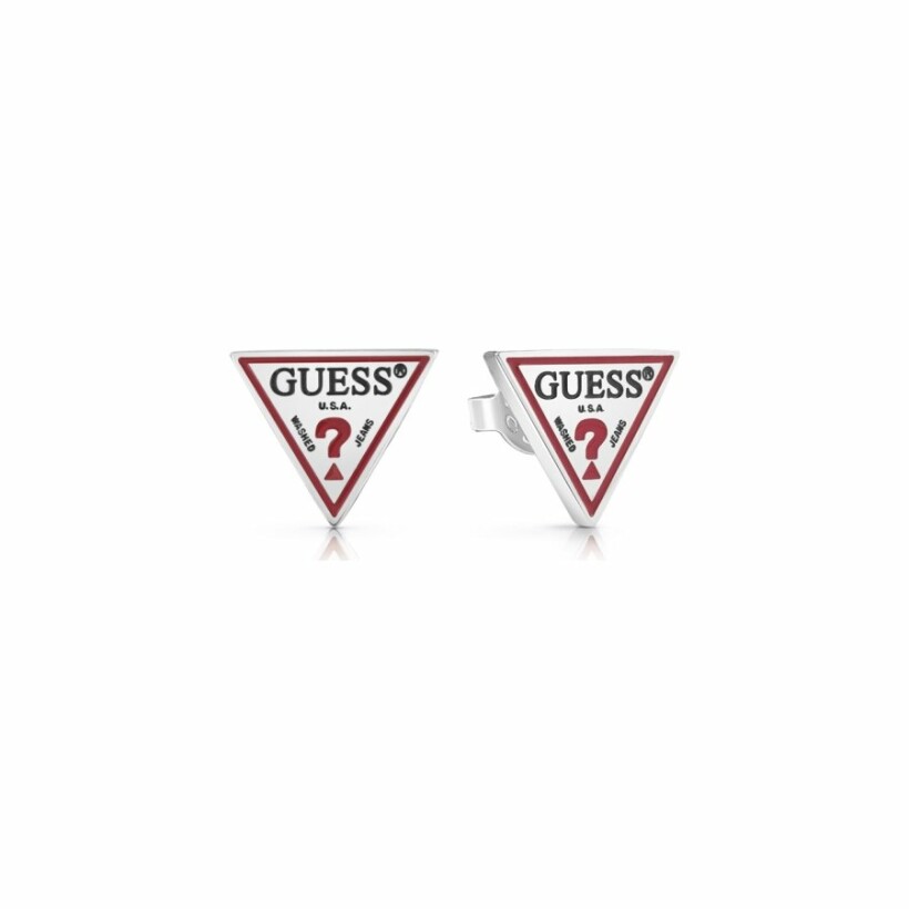 Boucles d'oreilles puces Guess L.A. Guessers en acier logo, triangle Guess 