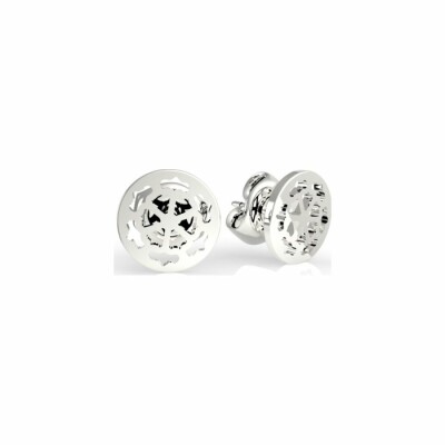 Boucles d'oreilles puces Guess Peony Art en acier rhodié, forme pivoine 