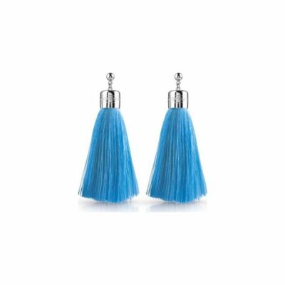 Boucles d'oreilles GUESS Color Vibes en acier rhodié et pompon bleu
