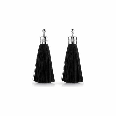 Boucles d'oreilles GUESS Color Vibes en acier rhodié et pompon noir