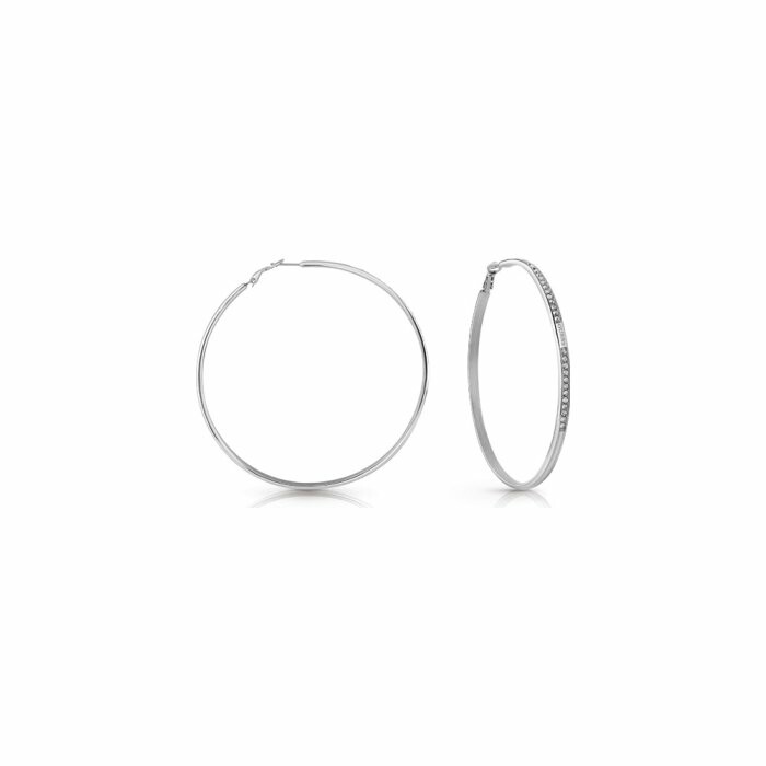 Boucles d'oreilles Guess Round&Round en acier, cristaux Swarovski, sertis grains et logo GUESS diamètre 75mm