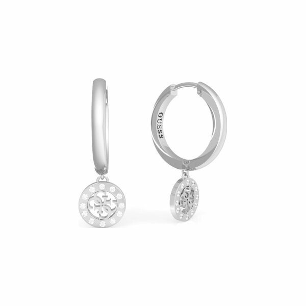 Boucles d'oreilles Guess Miniature en acier rhodié, cristaux Swarovski, pampilles 4G