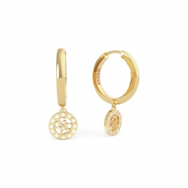 Boucles d'oreilles Guess Miniature en acier doré, cristaux Swarovski, pampilles 4G