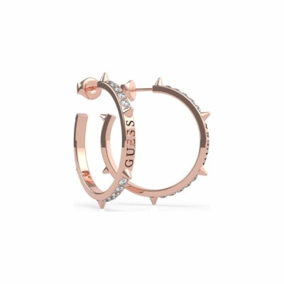 Boucles d'oreilles créoles Guess Rebel Rebel en acier doré rose, cristaux Swarovski, picôts 30mm 
