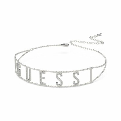 Collier tour de cou Guess Los Angeles en acier rhodié, avec logo GUESS