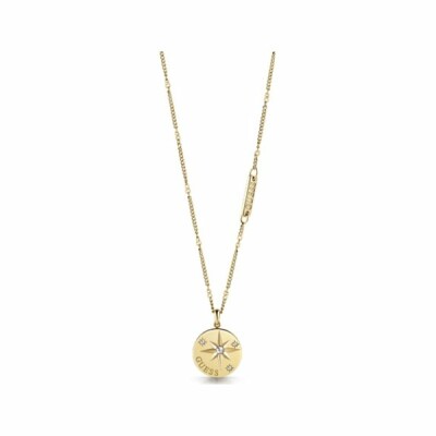 Collier Guess Wanderlust en acier doré et cristaux Swarovski, forme boussole 