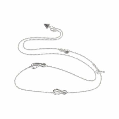 Collier sautoir Guess Eternal Love en acier rhodié, motifs infini pavé et logo GUESS