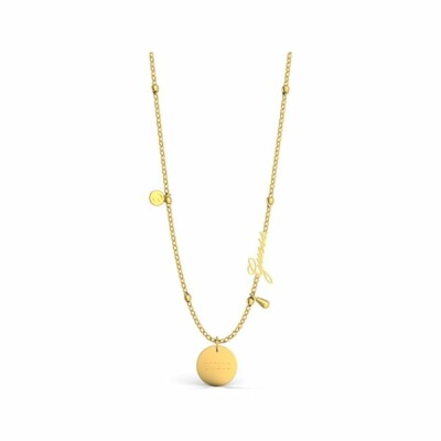 Collier Guess Peony Art en acier doré, chaine fine et médaille