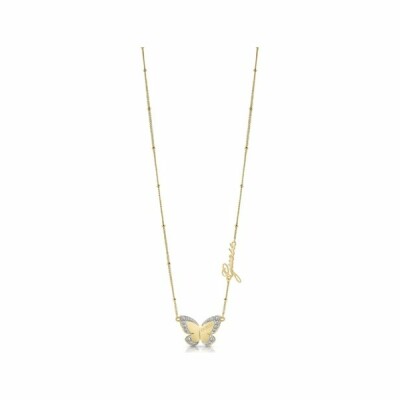 Collier Guess Love Butterfly en acier doré, chaîne avec logo GUESS et papillon
