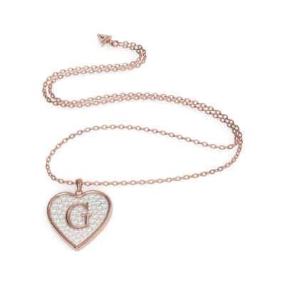 Collier sautoir Guess G Shine en acier doré rose et cristaux Swarovski, coeur 