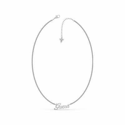 Collier Guess Logo Power en acier rhodié, avec Logo GUESS