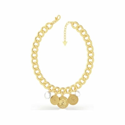 Collier Guess Coin en acier doré, avec pampilles, petit modèle