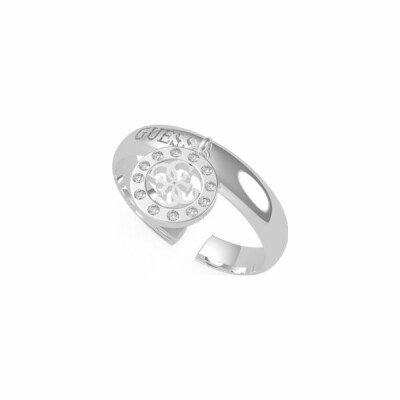 Bague Guess Miniature en acier rhodié, cristaux Swarovski, avec pampille 4G