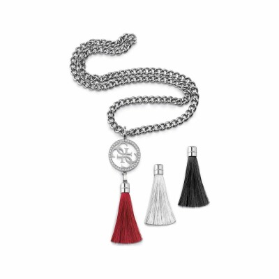 Pendentif GUESS Color Vibes en acier rhodié et trois pompons interchangeables