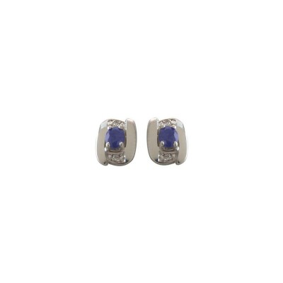 Boucles d'oreilles en or blanc, saphirs et diamants 0.02ct