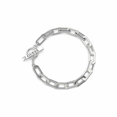 Bracelet Guess Urban Legend en acier rhodié, mailles ovales et fermoir en T avec logo GUESS