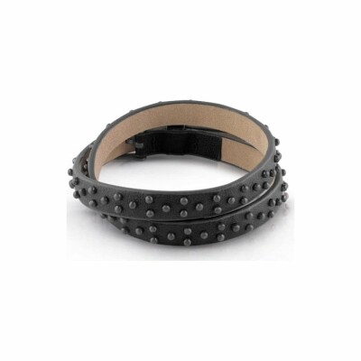 Bracelet Guess Hero en cuir noir, forme 2 tours