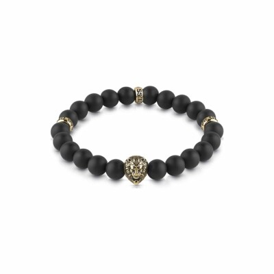 Bracelet Guess Men In Guess en perles noires et détails acier doré, forme tête de lion et logo GUESS