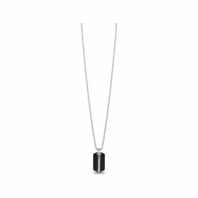 Collier Guess Man Identity en acier , avec plaque bicolore noire et grise