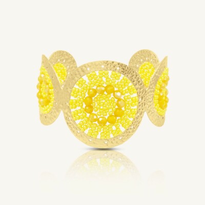 Manchette Sàntibé Bijoux Ushuaia en laiton, métal doré et perles jaune