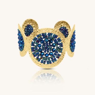 Manchette Sàntibé Bijoux Ushuaia en laiton, métal doré et perles bleu marine