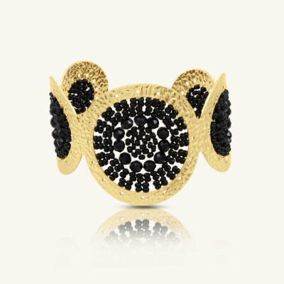 Manchette Sàntibé Bijoux Ushuaia en laiton, métal doré et perles noir