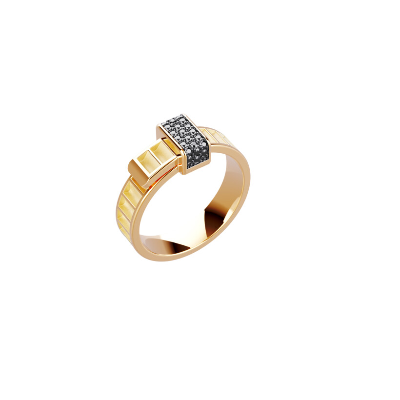 Bague Unknow Brand Bind Me en or jaune et diamants noirs