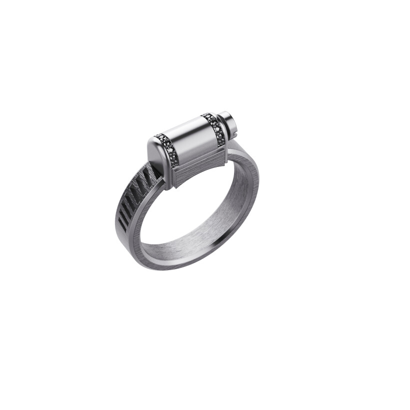 Bague Unknow Brand Love Affair en argent DLC gris anthracite et diamants noirs