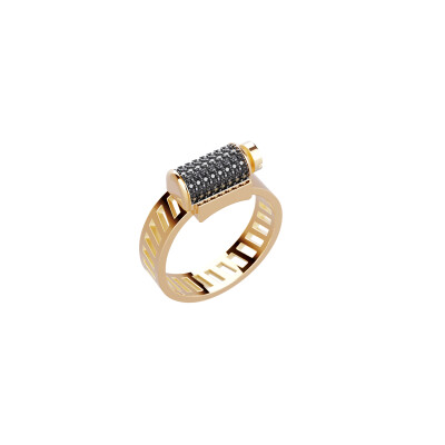 Bague Unknow Brand Love Affair en or jaune et diamants noirs