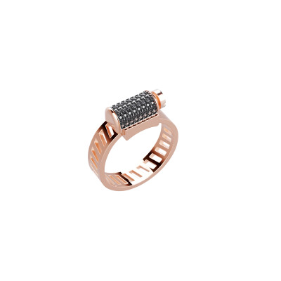 Bague Unknow Brand Love Affair en or rose et diamants noirs