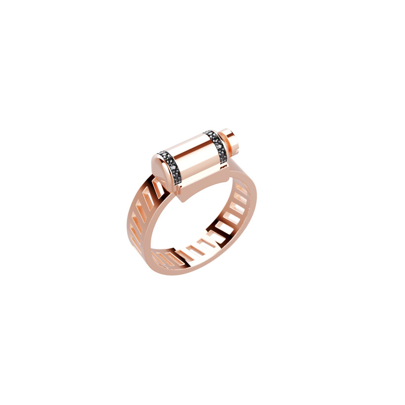 Bague Unknow Brand Love Affair en or rose et diamants noirs