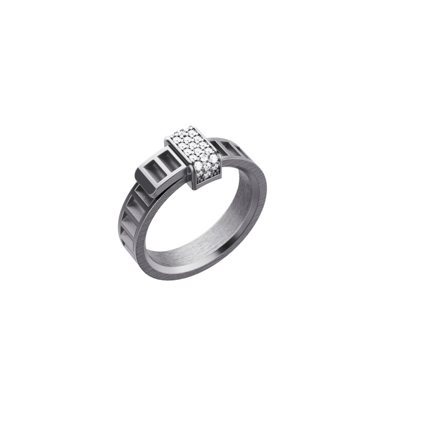 Bague Unknow Brand Bind Me en argent DLC gris anthracite et diamants