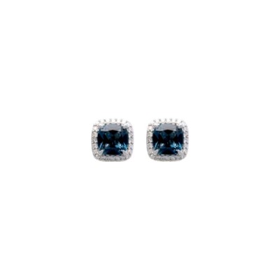 Boucles d'oreilles Gringoire Joaillerie en or blanc, topaze bleu London et diamant