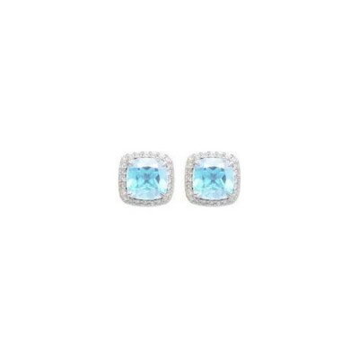 Puces d'oreilles Gringoire joaillerie en or blanc, topaze bleue et diamants