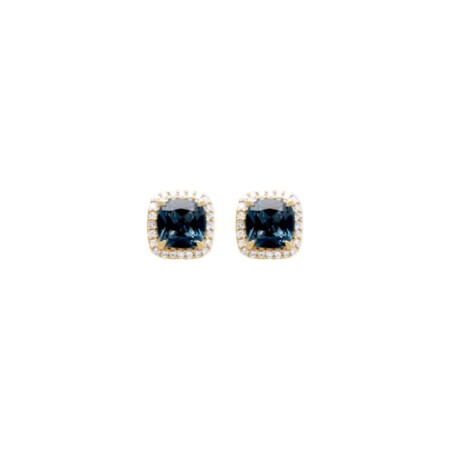 Boucles d'oreilles Gringoire Joaillerie en or jaune, topaze bleu London et diamant